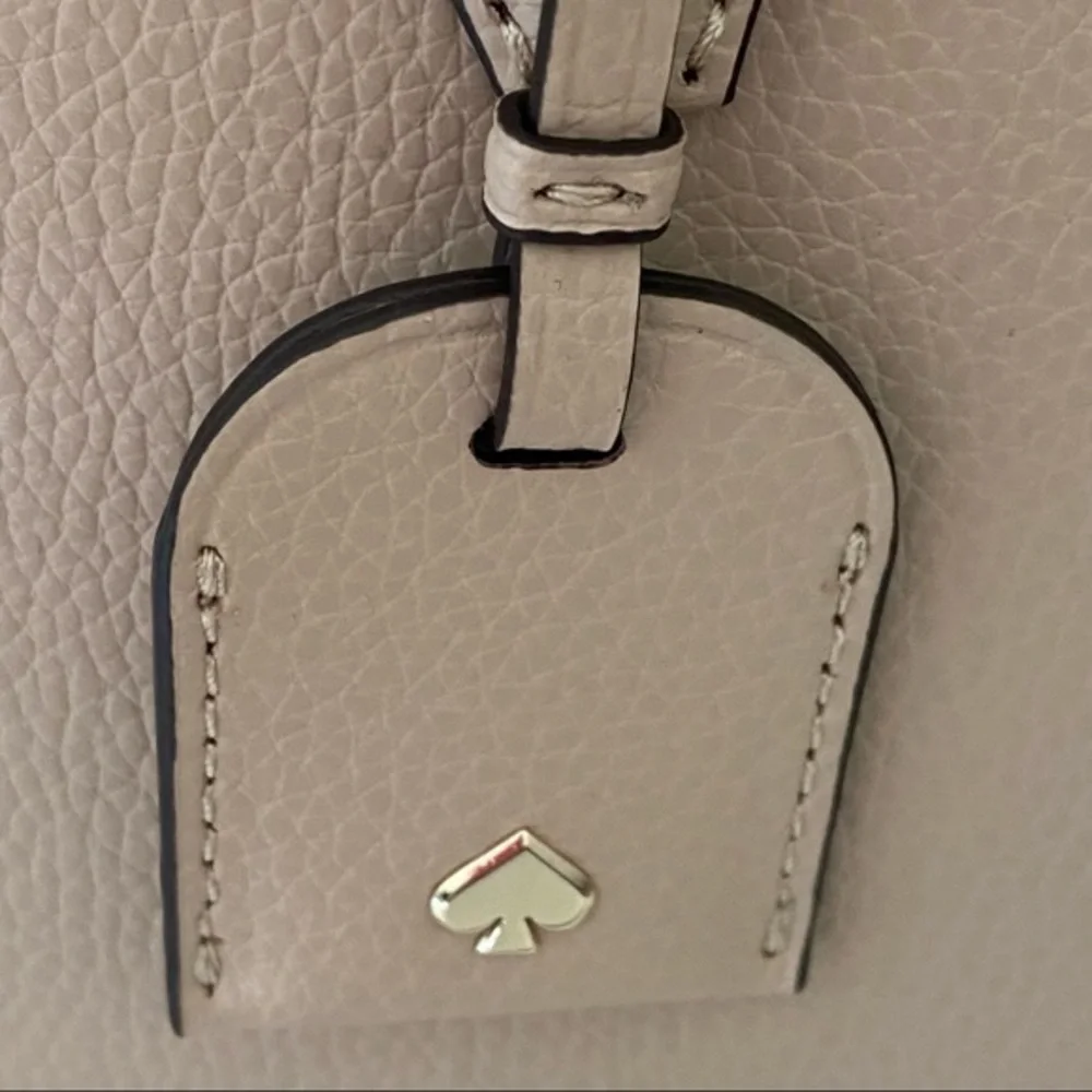 Kate Spade Cream Tan Leather Medium Top Zip Structured Tote Satchel Bag